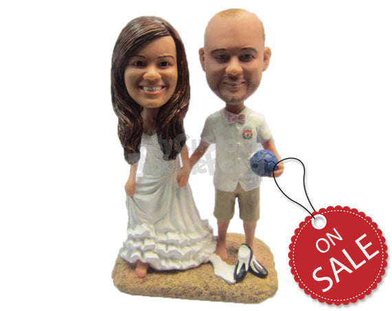 Custom Bobblehead Soccer Loving Wedding Couple At The Beach - Wedding & Couples Bride & Groom Personalized Bobblehead & Cake Topper Custom Bobblehead Soccer Loving Wedding Couple At The Beach - Wedding & Couples Bride & Groom Personalized Bobblehead & Cake Topper